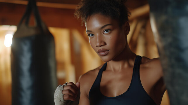 A woman striking a punching bag stands as a testament to motivation and discipline in fitness, representing the hard work and dedication often required to achieve personal athletic goals in any