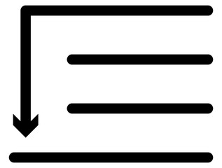 Fototapeta premium This minimalist black icon featuring horizontal bars and a downward arrow symbolizes data organization, alignment, and efficiency. Ideal for modern digital interfaces and web UI projects.