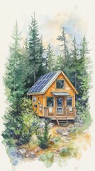Cozy Solar-Powered Cabin Surrounded by Lush Green Forest