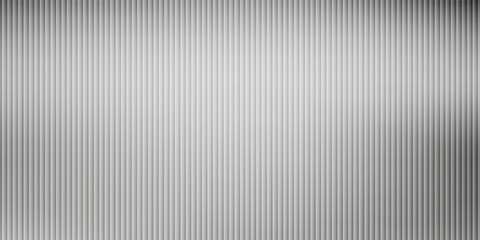 Obraz premium Acrylic satin corrugated glass texture light gray background. Blurred soft ribbed transparent striped door window overlay. Metal silver reeded polycarbonate sheet. Abstract vertical gradient pattern