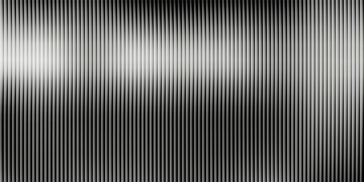 Acrylic satin corrugated glass texture light gray background. Blurred soft ribbed transparent striped door window overlay. Metal silver reeded polycarbonate sheet. Abstract vertical gradient pattern