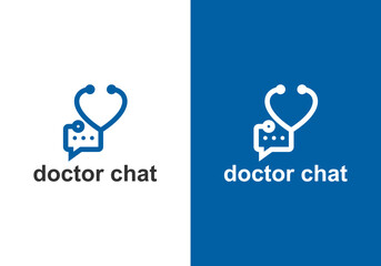 Health consultation logo design template, stethoscope vector logo with speech bubble combination for health logo.