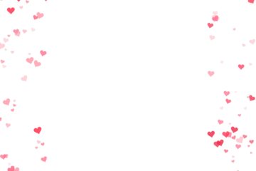 Floating pink and red hearts creating a charming border on a simple  background isolated on transparent background