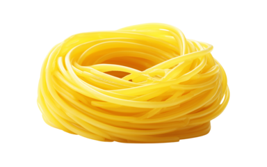 Italian spaghetti, pasta nest, on transparent background, uncooked traditional durum wheat pasta.