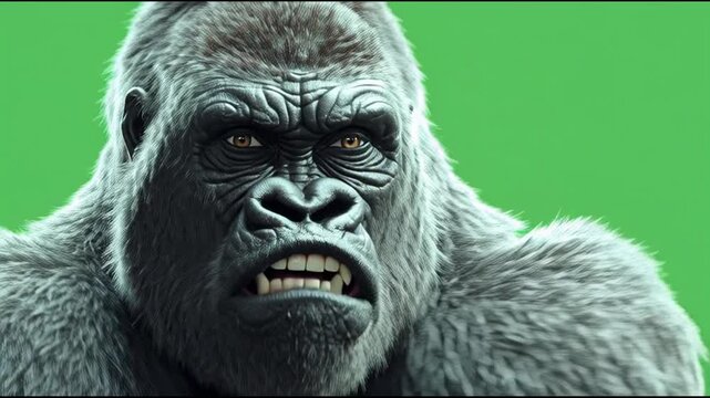 King Kong standing on green screen.