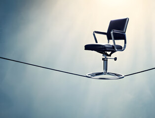Modern Black Office Chair Balancing on High Wire