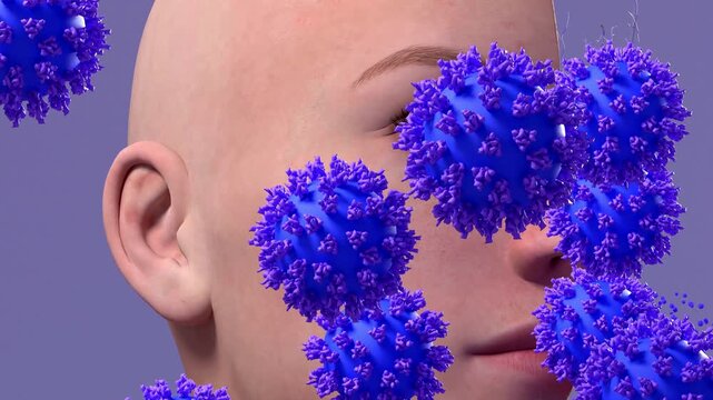 woman with moved blue virus