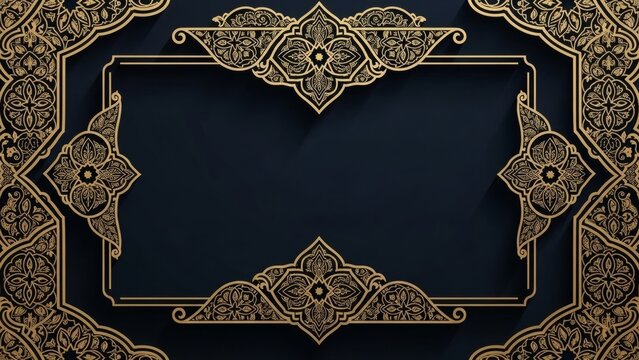 Dark Navy Blue Islamic Frame Background for Ramadan