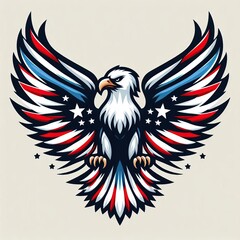 Vibrant American eagle illustration with red, white, and blue wings