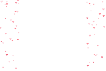 Floating pink and red hearts border on transparent background for romantic designs isolated on transparent background