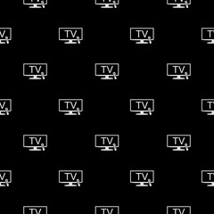 Smart TV with remote control seamless pattern isolated on black background