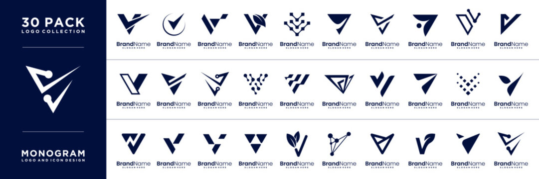 Modern technology letter V abstract logo design collection.