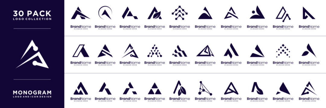 Modern technology letter A abstract logo design collection.