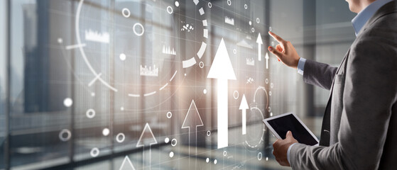 Progress or development concept. 2025 Business growth, investment profit increase, arrow graph...