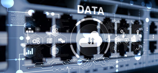 DATA internet concept. Universal background for presentation. Blurred server room background