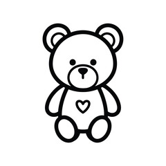 Naklejka premium Cute teddy bear icon with heart, simple black and white line drawing, minimalist, love symbol