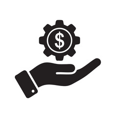 A hand gently holding a gear symbol with a dollar sign at its center representing financial mechanics