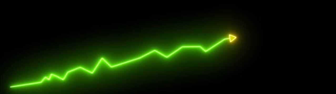 Global business line animation. Abstract glowing neon line business graph growth arrow to down arrow.