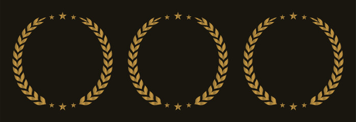 Collection of golden label with laurel wreath - Vector illustrations of gold award badges or labels.