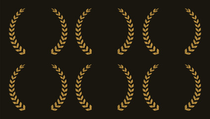 Collection of golden label with laurel wreath - Vector illustrations of gold award badges or labels.