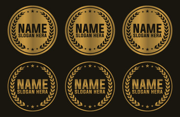 Collection of golden label with laurel wreath - Vector illustrations of gold award badges or labels. Laurel Wreath Award.