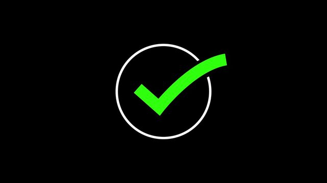 Green check mark icon animation. Approving animated icon. Check mark showing up. Verification, tick, confirm, correct, accept, select, checkbox, circle sign symbol in Alpha channel.