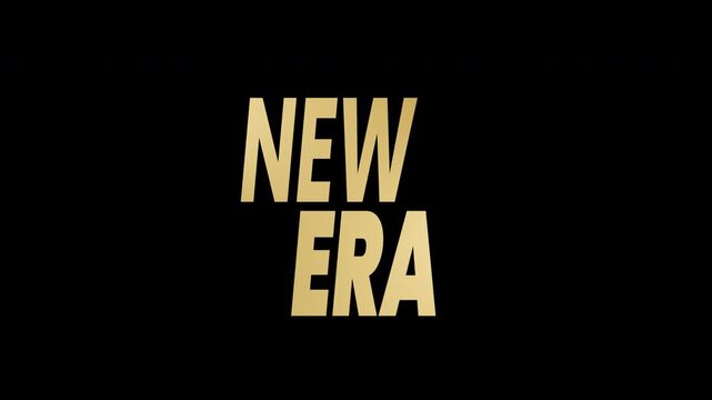 New era text animation in large gold, suitable for modern business presentations, financial reports, or social media posts. 4k animated typography alpha channel