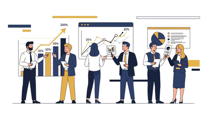 Business team analyzing charts and graphs for corporate strategy and growth