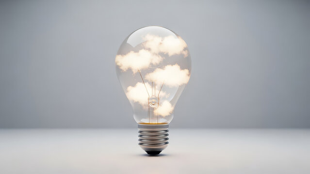 A lightbulb illustrating the concept of cloud storage and digital data, symbolizing innovative ideas for remote computing and online services, and representing abstract concepts like imagination and c - Powered by Adobe