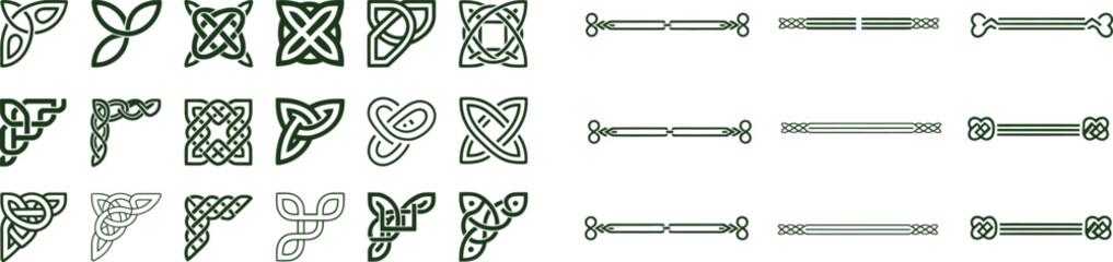 Collection of intricate celtic knot patterns and designs arranged in rows showcasing detailed artwork on transparent background high-quality professional modern elegant stylish clean crisp vibrant © ALEX BIN