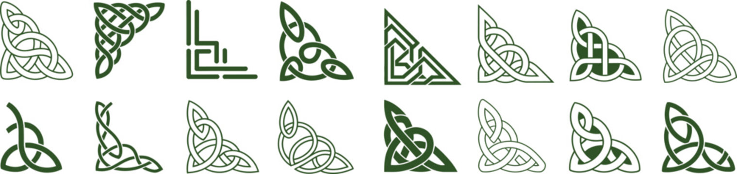 A collection of intricately designed celtic knotwork borders and corner elements with graceful curves and interwoven lines on transparent background high-quality professional detailed modern elegant