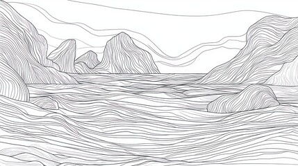 Abstract mountain landscape drawing, tranquil scene