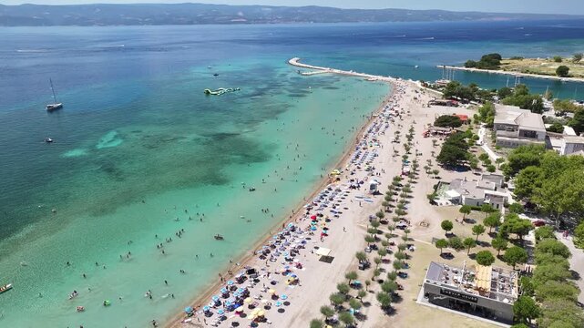 Omis main beach aerial coastal view