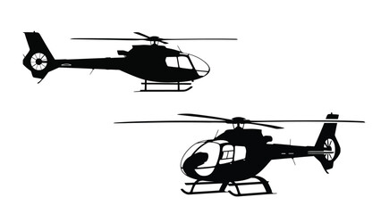 Silhouettes of two helicopters in a minimalist black and white design © Mstsalma