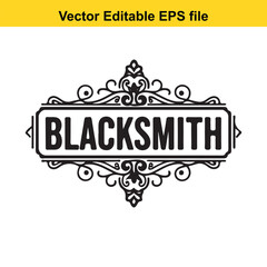  blacksmith logo with ornate design and text in black color
