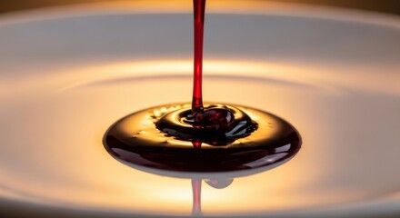 Poured Syrup Stream: Golden Liquid Motion, Sweetener Flow, and Culinary Ingredient in Action for Pancakes, Waffles and Breakfast Dishes