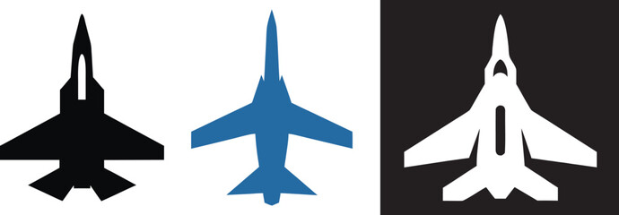 Fighter jet silhouette, Fighter jet icon, Fighter jet Vector, flying plane shapes, Aircraft concept isolated background