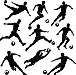 Black silhouettes of soccer players in action