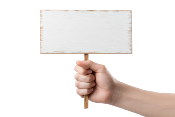hand holding blank sign isolated on white or transparent png