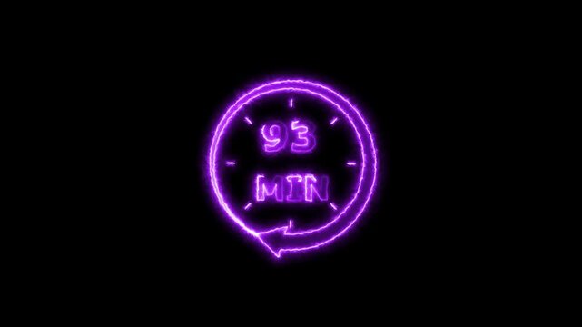 Clock icon 24 Hour Day Fast Speed neon bright purple color animation. Digital clock time rotation 93 minute black background 4k video.