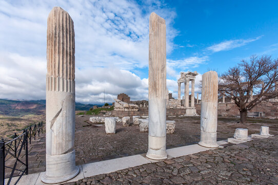 The Temple of Trajan view in Bergama Town of Turkey