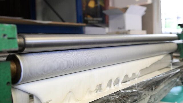 The process of laminating sheets in a printing house. A machine for applying glue to sheets in the production shop of a printing house