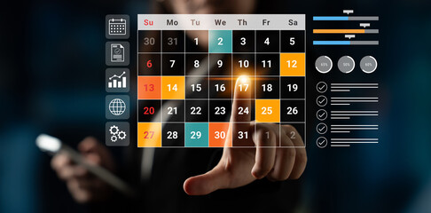 A dynamic digital calendar interface showcasing sleek design elements, perfect for enhancing productivity and time management in various business settings. Gantry