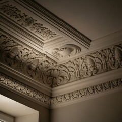 Ornate Plaster Ceiling Corner Interior Decorative Molding Architectural Element Home Design Construction Detail Crown Molding