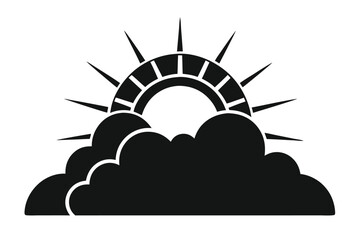 Symbolic Sun Rising Behind a Cloud, Black and White Graphic Representing Positive Outlook and Resilience