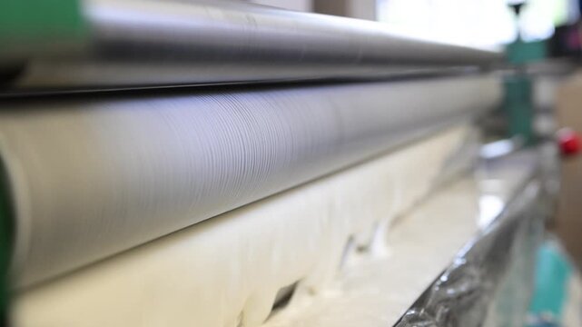 The process of laminating sheets in a printing house. A machine for applying glue to sheets in the production shop of a printing house