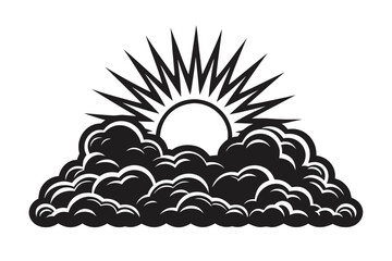 Artistic Monochrome Sun and Cloud Icon, Weather Symbol for Hope and a New Beginning