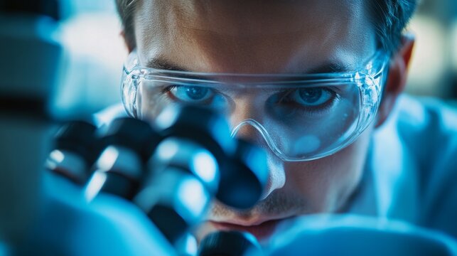 Microbiologist studying bacteria through a microscope generative ai