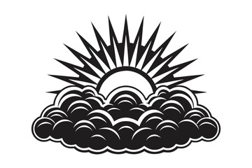 Modern Vector Design of Sun Behind Clouds in Monochrome, Representing Light at the End of the Tunnel