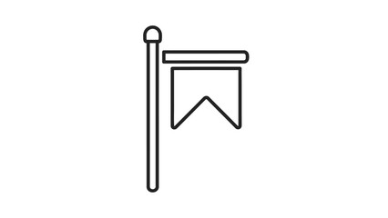 Obraz premium Minimalist outline icon depicting a vertical flagpole supporting a simple rectangular pennant banner with a distinct pointed tail design.